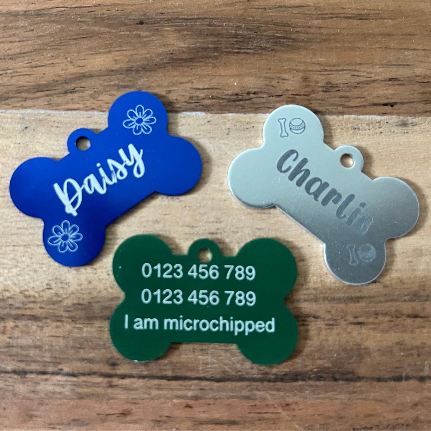 bone shaped pet name tags custom engraved