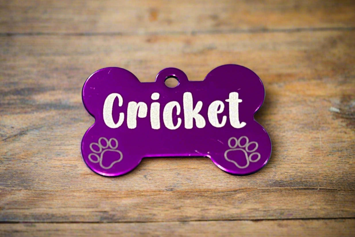 Bone shaped laser engraved name tag