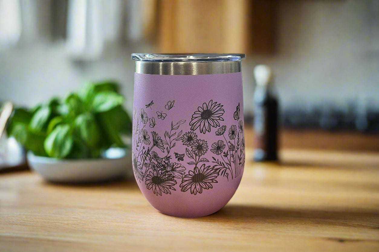 Custom Wrapped Spring Garden Engraved Insulated Coffee/ Wine Cup