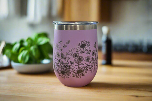 Custom Wrapped Spring Garden Engraved Insulated Coffee/ Wine Cup