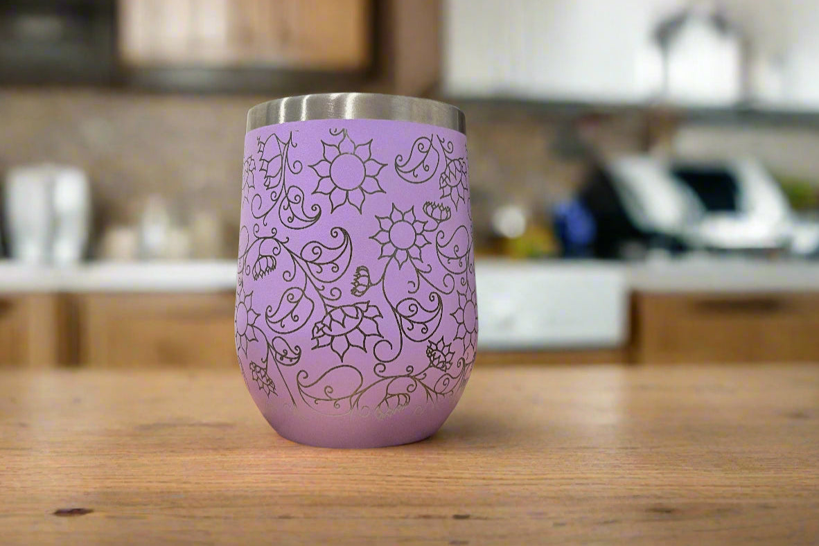Custom wrapped Engraved Sunflowers Coffee/ Wine Cup