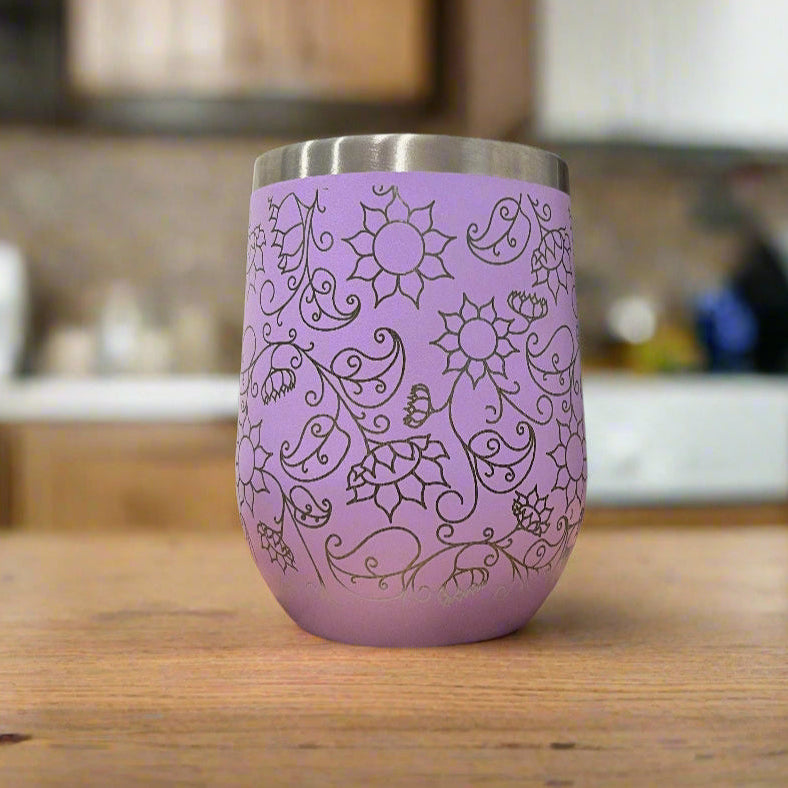 laser engraved sunflower travel mug