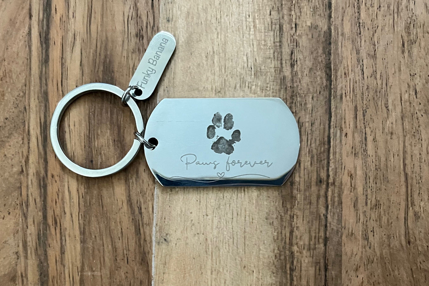 Pet paw print keyring stainless steel