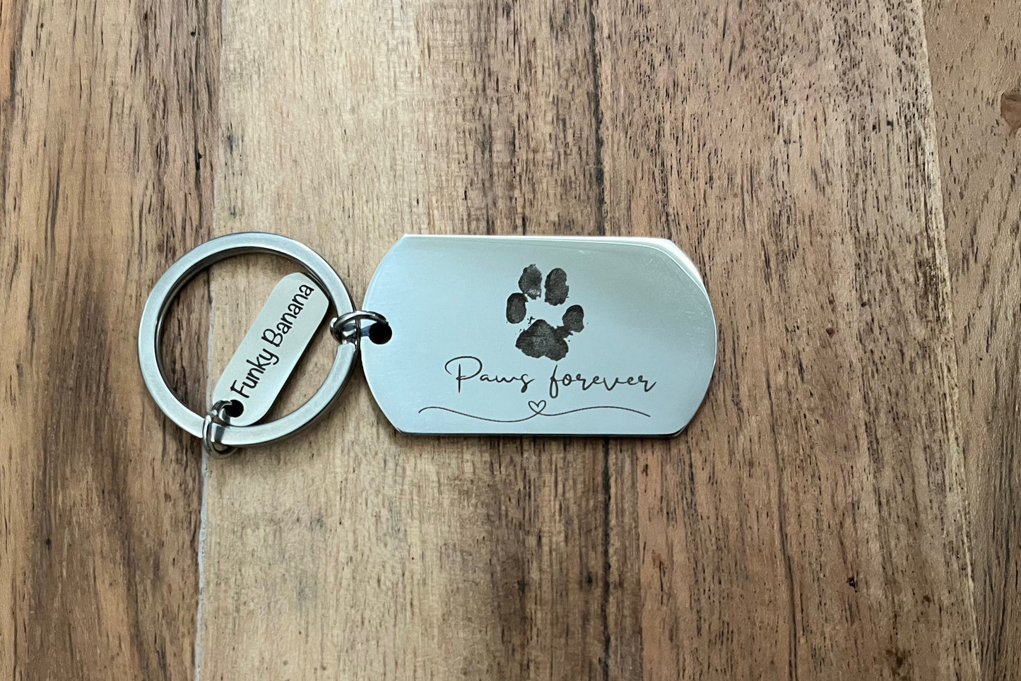 pet paw print keyring stainless steel