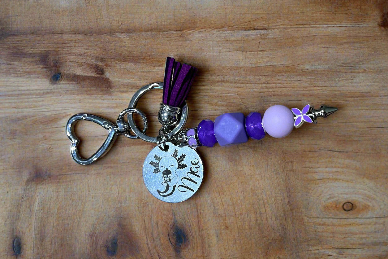 Personalised laser engraved beaded keyring