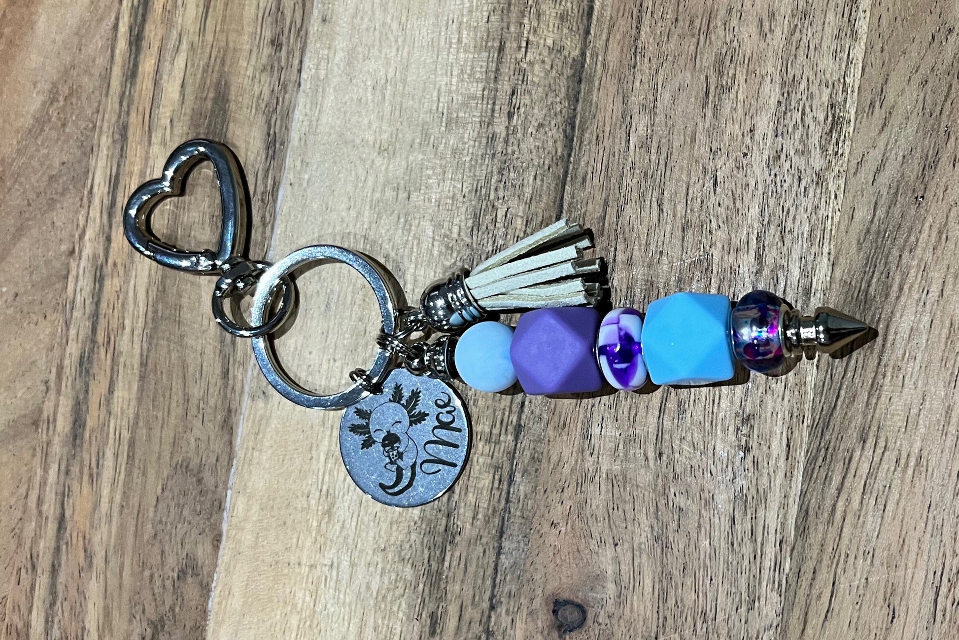 Personalised laser engraved keyring with beads
