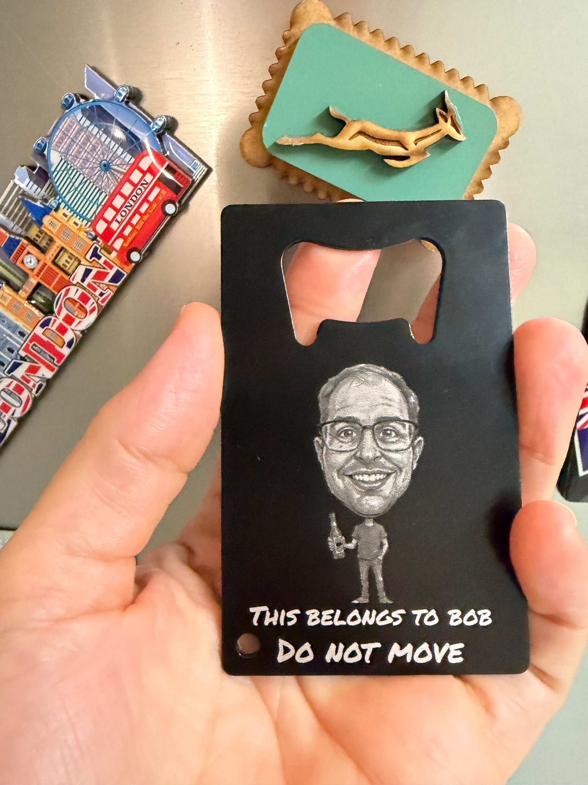 caricature fridge magnet bottle opener