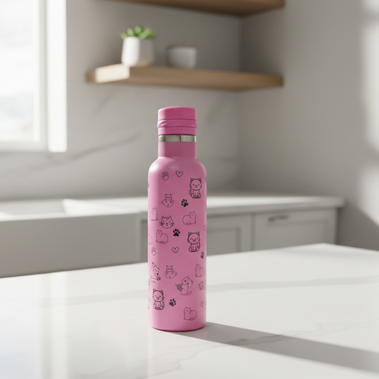 Engraved insulated water bottle pink cats