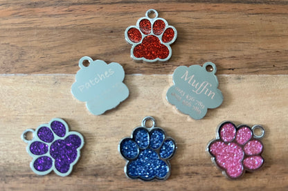 Glitter Paw Print Name Tag