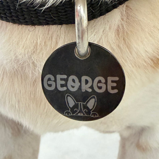 engraved round dog name tag