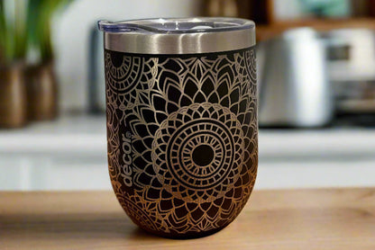 Custom Wrapped Mandala Engraved Insulated Coffee/ Wine Cup