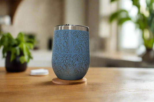 Custome wrapped engraved Coffee/ Wine Cup Flowers