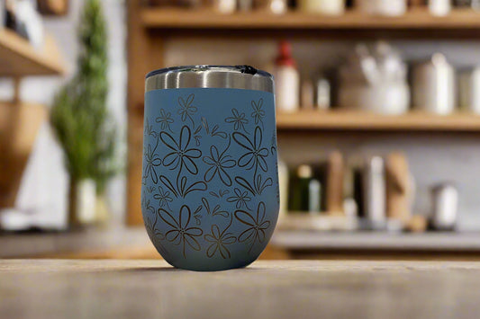 Customised laser engraved flower insulate wine coffee cup