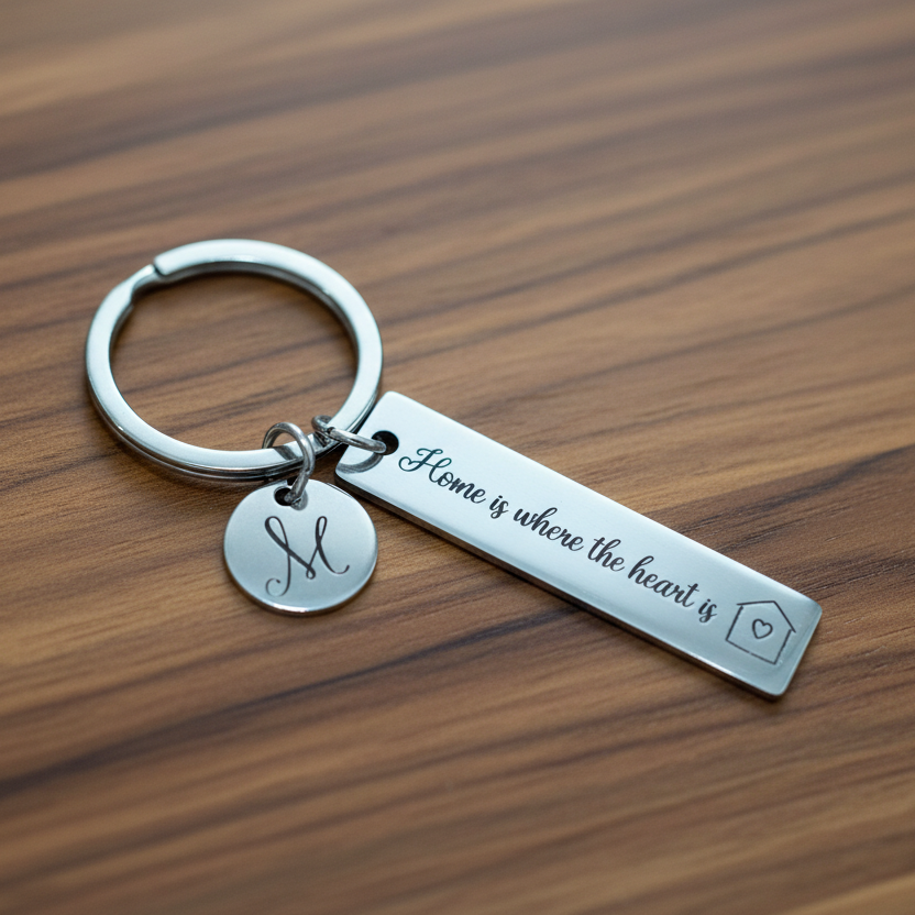 Personalised laser engraved stainless steel keyring