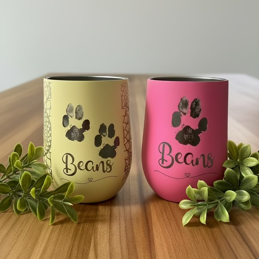 Engraved Paw print coffee and wine tumbler