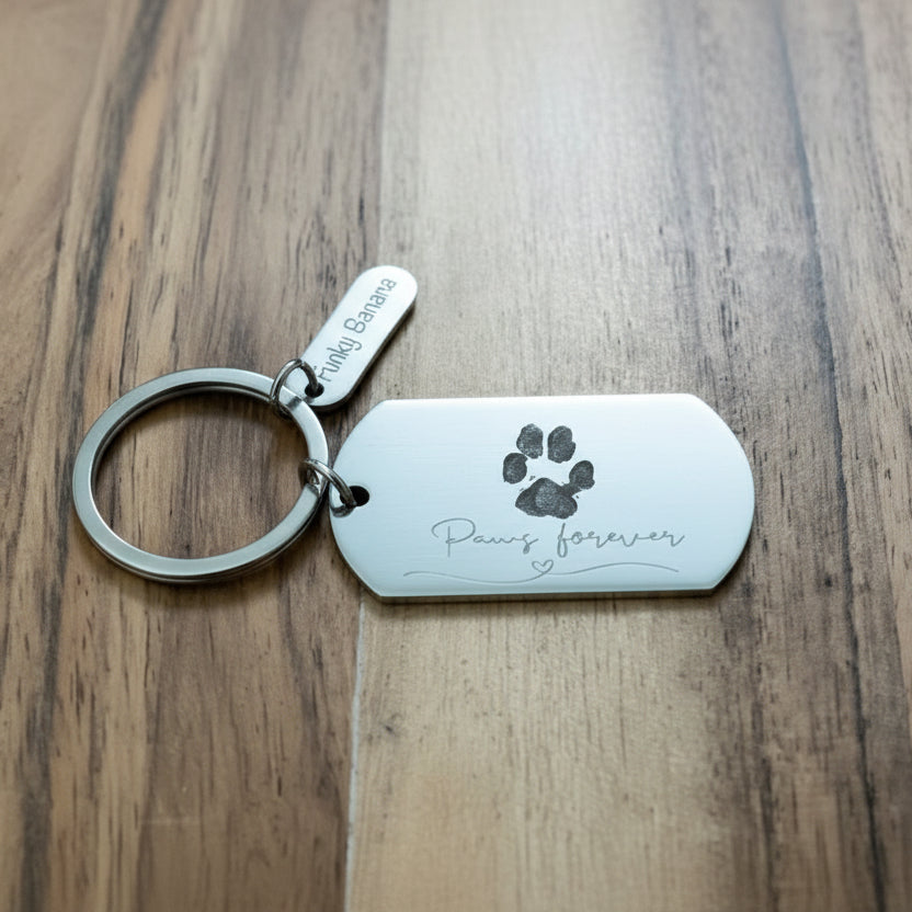 Pet paw print keyring stainless steel