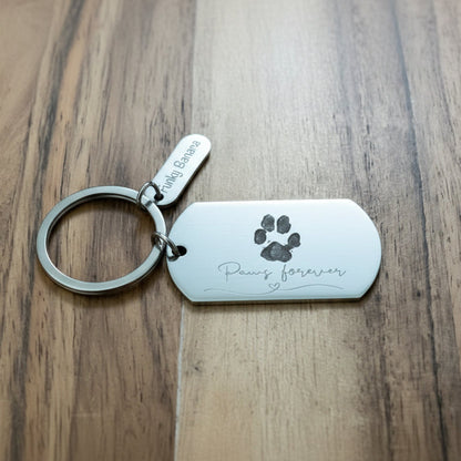 Pet paw print keyring stainless steel